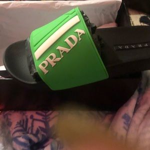 Green Prada slides